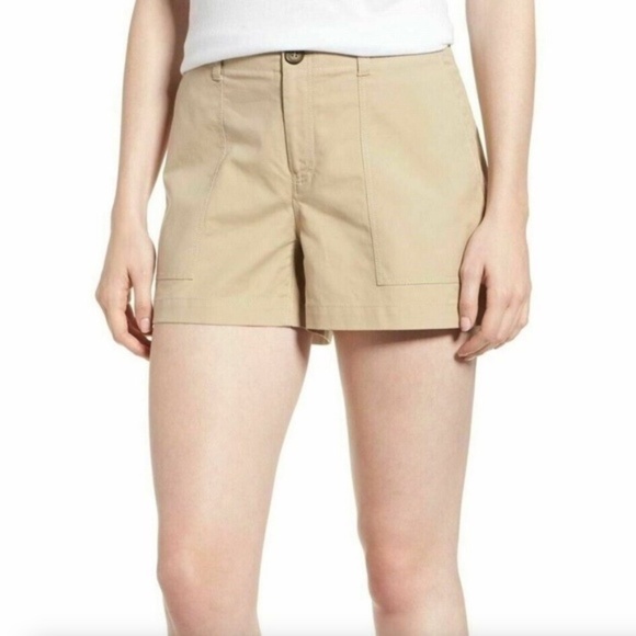 Nordstrom Signature Womens Patch Pocket Utility Shorts in Khaki Beige Si… - Picture 1 of 9